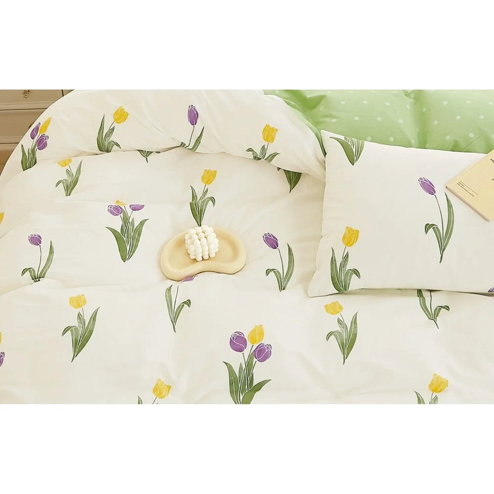 Amy Sweet Tulip‎ Floral 100% Cotton Reversible Duvet Cover Set Queen Cottagecore
